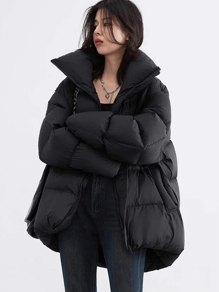 CHIC VEN Women Down Coats Solid 80 White Duck Down Loose New Puff Down Jacket Black Bread Coat Warm Female Overcoat Winter 2024