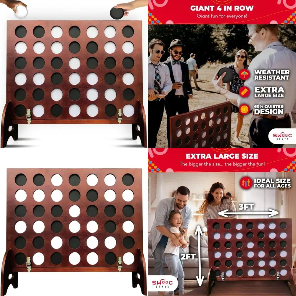 

All-Weather Giant Four in a Row Game with Carrying Case - Silent 60%, Suitable for Adults and Kids