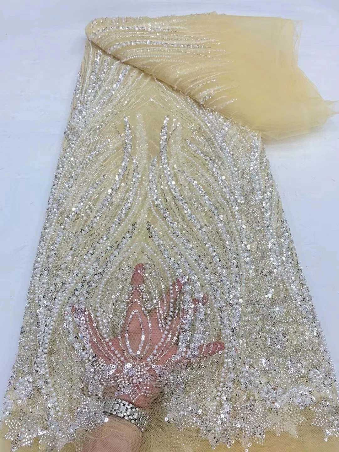 Gold Purple White African Net Lace Fabric 2024 High Quality Nigerian Shiny Sequins French Tulle Mesh Fabric For Wedding DP0220