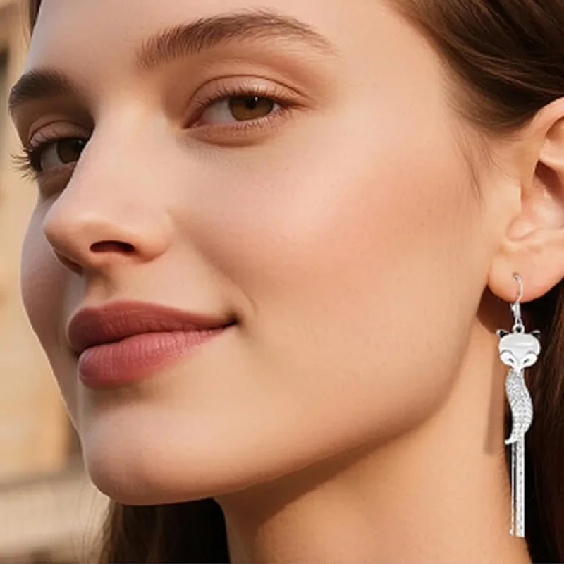 أقراط عصرية على شكل ثعلب للنساء أقراط متدلية من حجر الراين أنيقة للحفلات والارتداء اليومي هدية مجوهرات