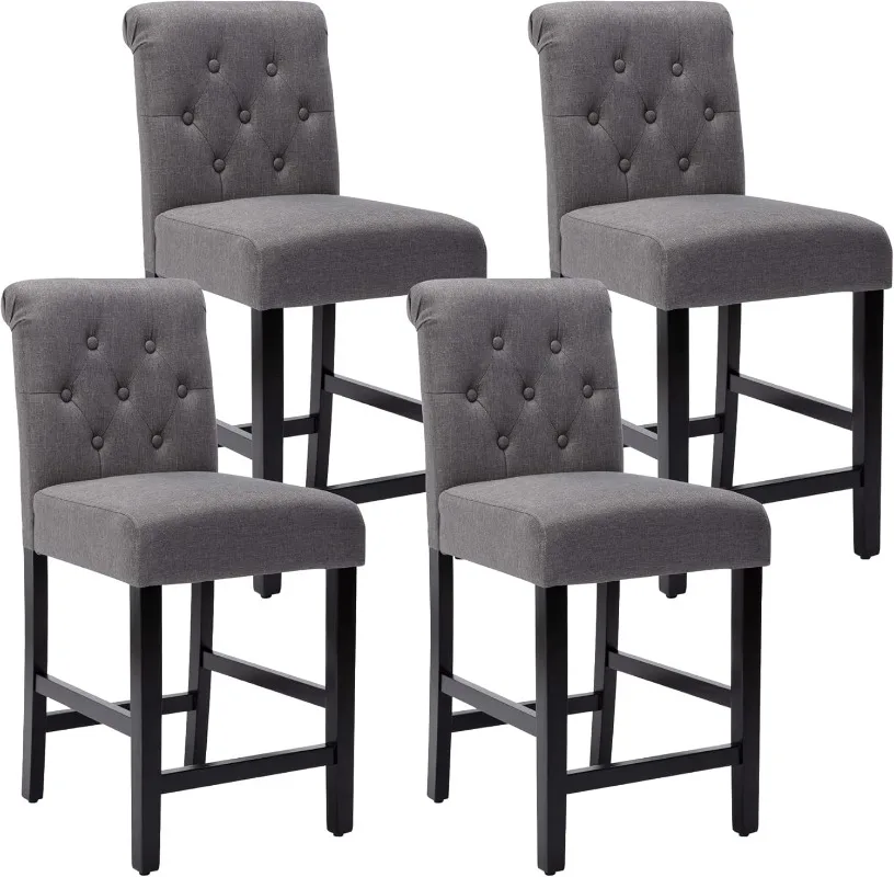 

24inch Counter Height Bar Stool Set of 4 Counter Height Chairs for Kitchen Island Upholstered Back Bar Chairs Fabric Barstool