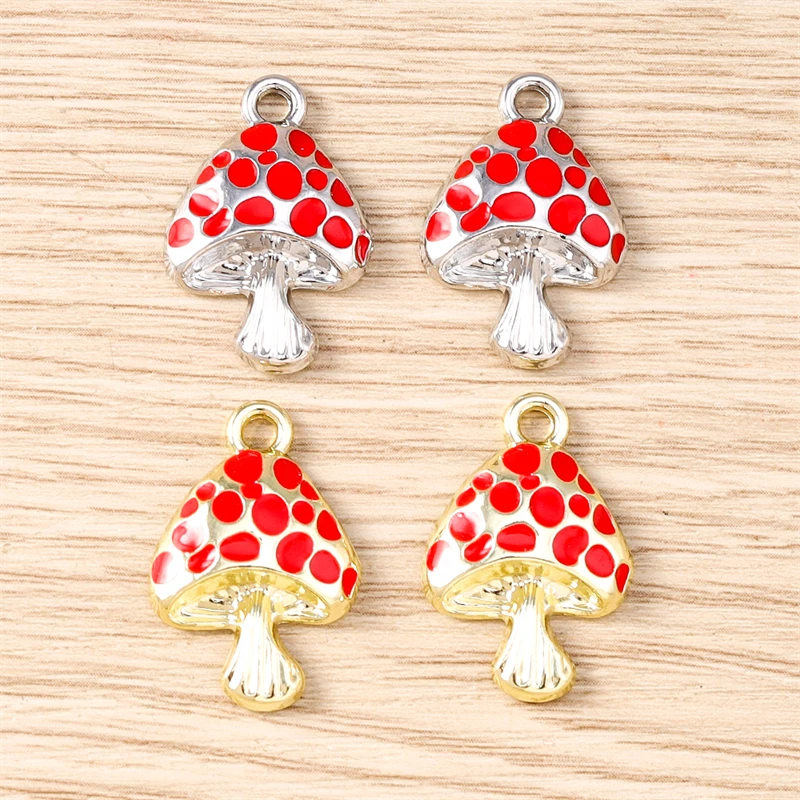 

5pcs 16x24mm Cute Enamel Alloy Food Mushroom Charms Pendants for Jewelry Making DIY Drop Earrings Necklaces Bracelet Accessories