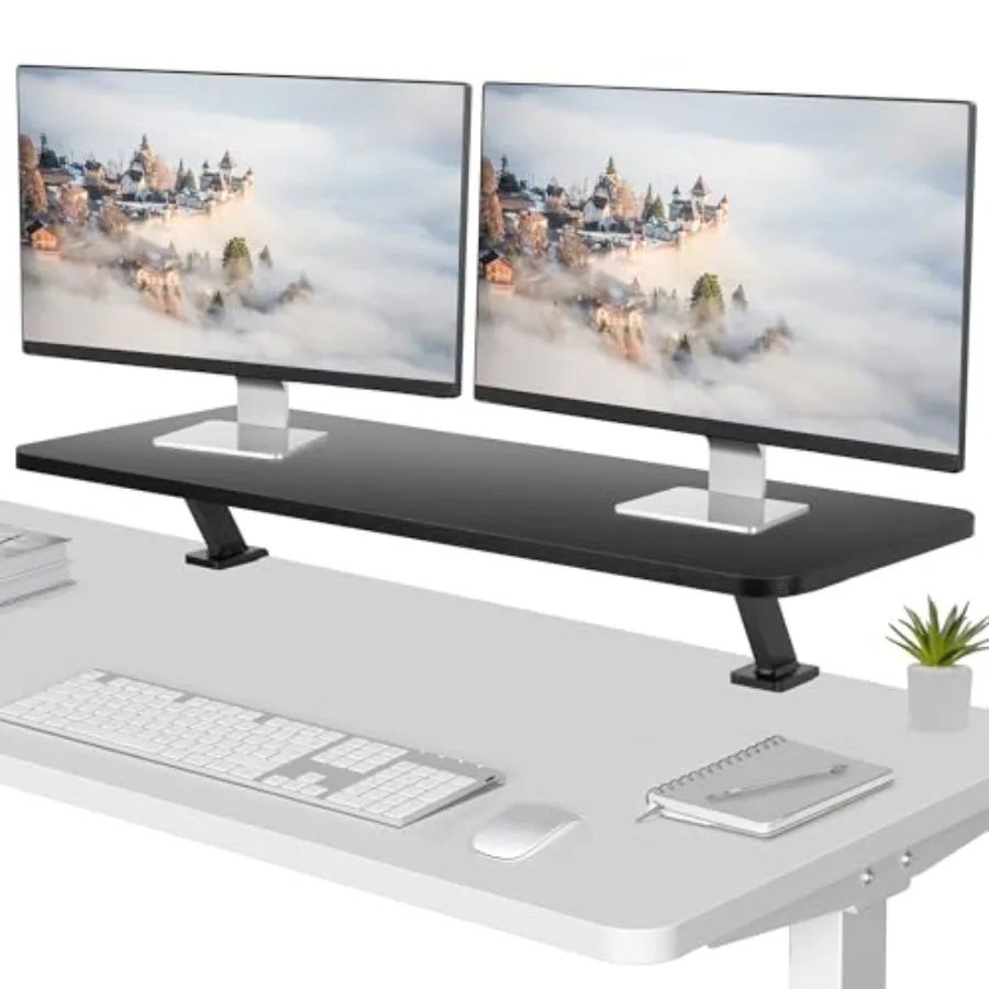 Black Clamp-on Large 40 inch Ergonomic Desk Shelf Dual Computer Monitor and Laptop Riser Stand - Desk Organizer for 2 Screens