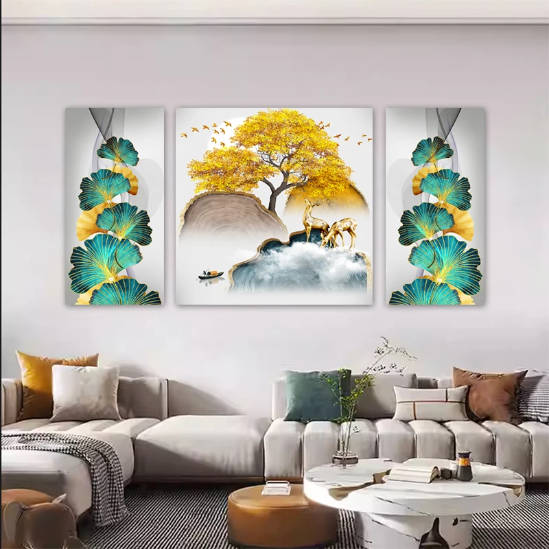 Rich Tree Elk Posters and Prints Abstract Ginkgo Canvas Painting Modern Home Decoration Wall Picture For Living Room No Frame