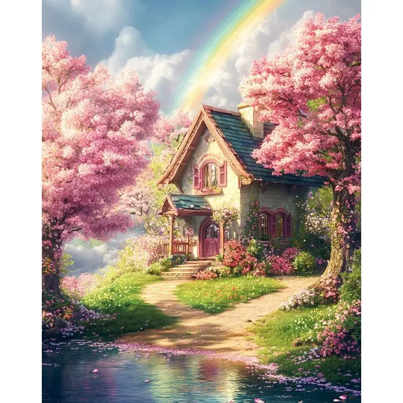 

GATYZTORY 5D DIY Full Diamond Embroidery Village Landscape Rhinestones For Diamond Painting Mosaic For Children Home Decoration