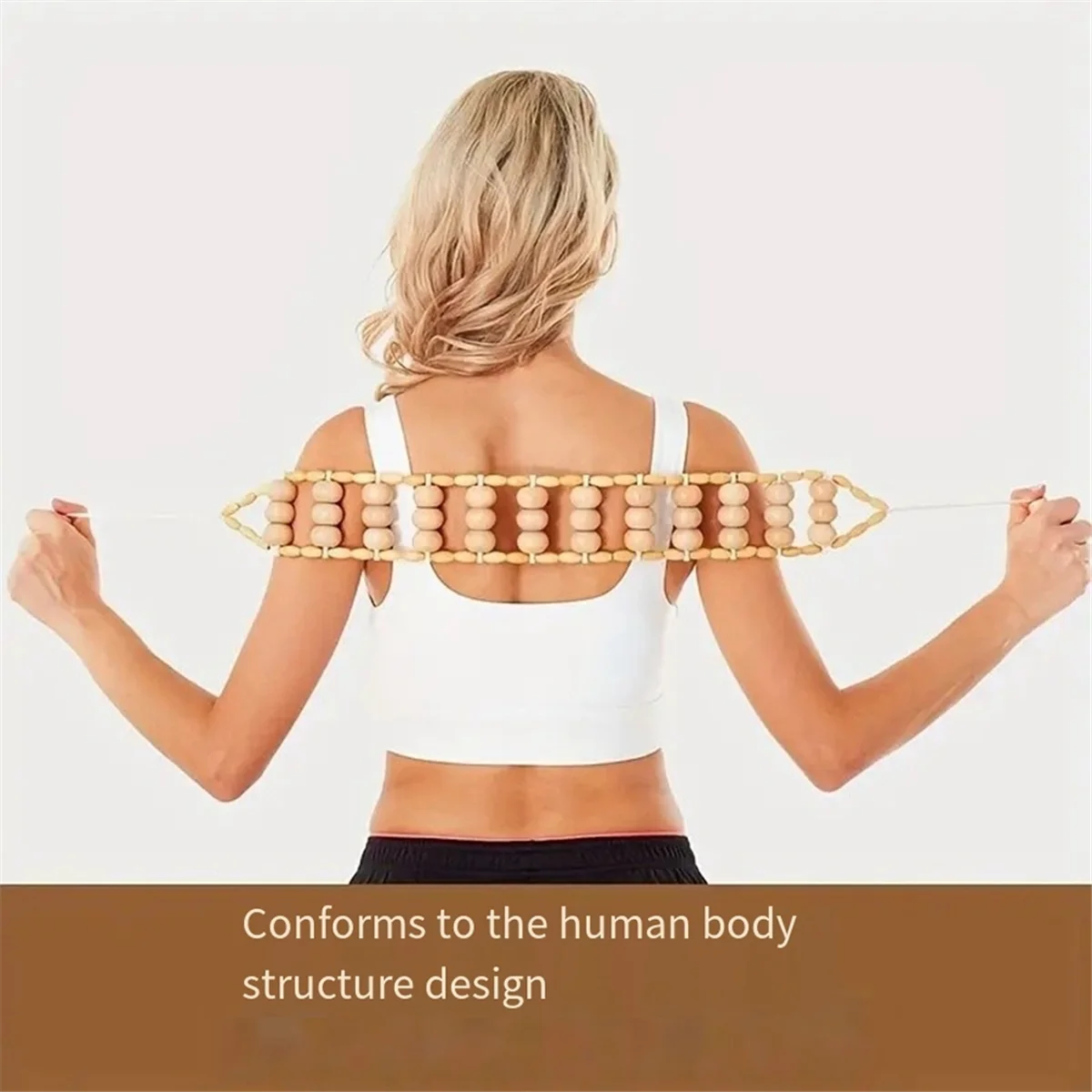 جهاز تدليك الظهر بحبل A71P - أداة تدليك مقاس 47.2 بوصة للظهر والرقبة والساقين والخصر وأسطوانة تدليك خشبية