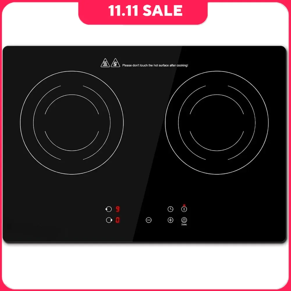 Electric Induction Cooker, 2 Burners for RV, Built-in Electric Cooktops, 9 Power Levels, 99-min Timer, Double Induction Cooktop