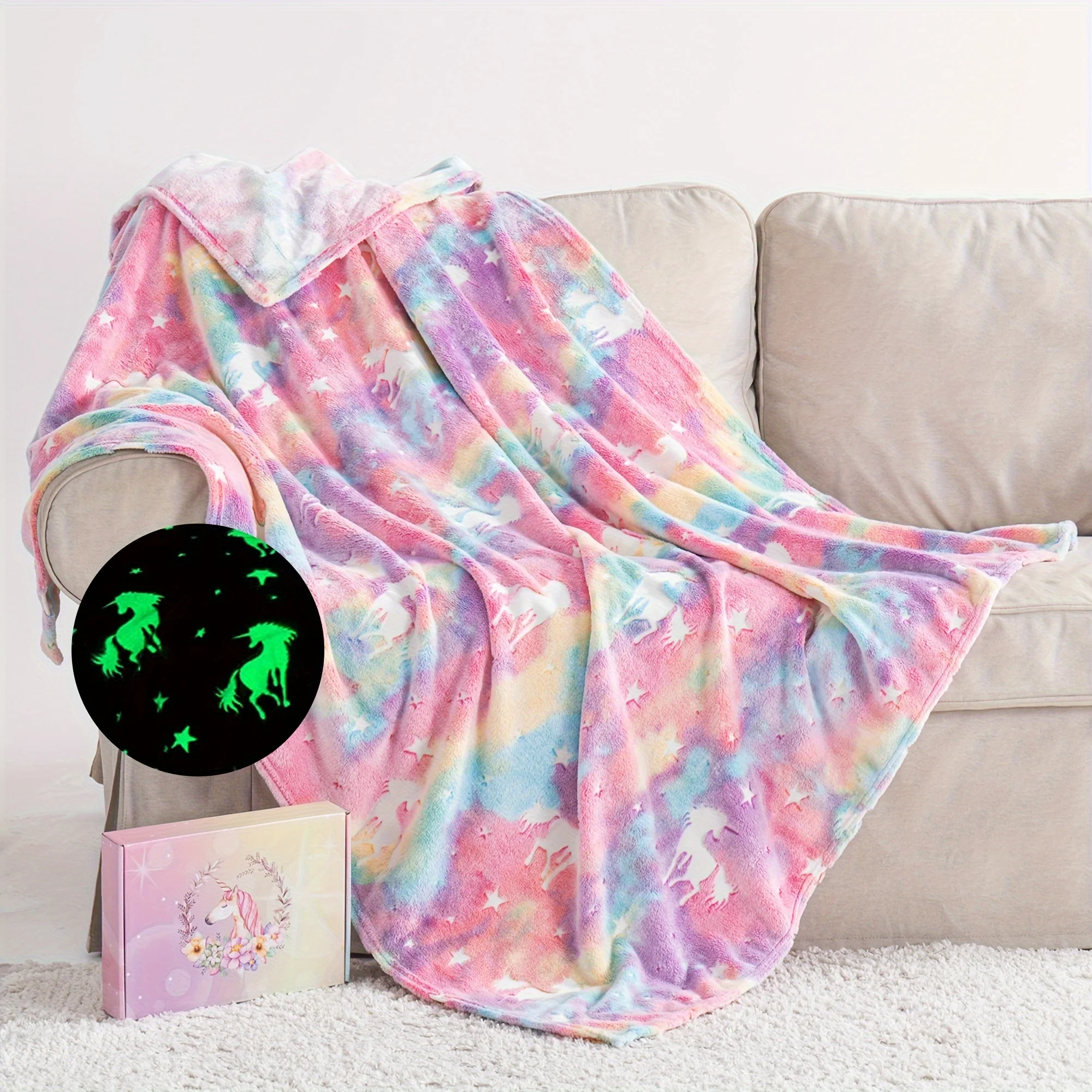 Glow In The Dark Throw Blanket, Luminous Blanket Birthday Gift, Cozy Soft Fluffy Flannel Fleece Blanket For Couch Sofa Bed, 50