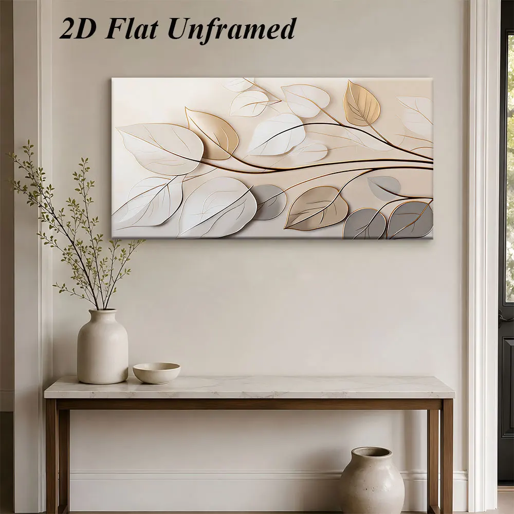 1 modern minimalist gold leaf frameless decorative painting, Nordic light luxury style 2D flat
