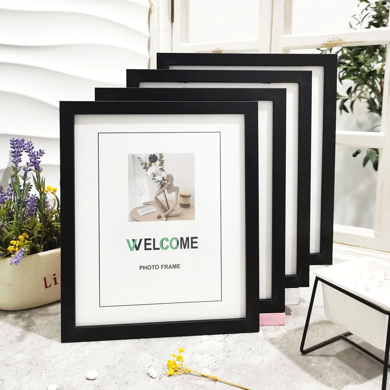 4 Pcs Wood Photo Frames Set, Classic Wall/Tabletop Display, Natural/White/Black Colors for Home Decor, Gifts, Commemorative Gift