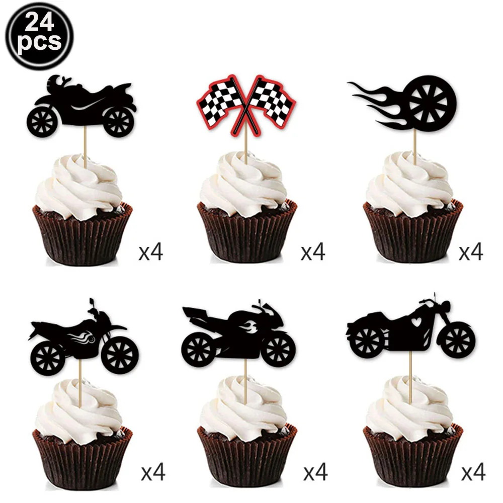 Motocross-Geburtstagsparty-Dekoration, Kuchen-Cupcake-Topper, Motorrad-Banner, Kuchendekoration für Geburtstagsparty-Zubehör für Männer oder Jungen – Detail 1