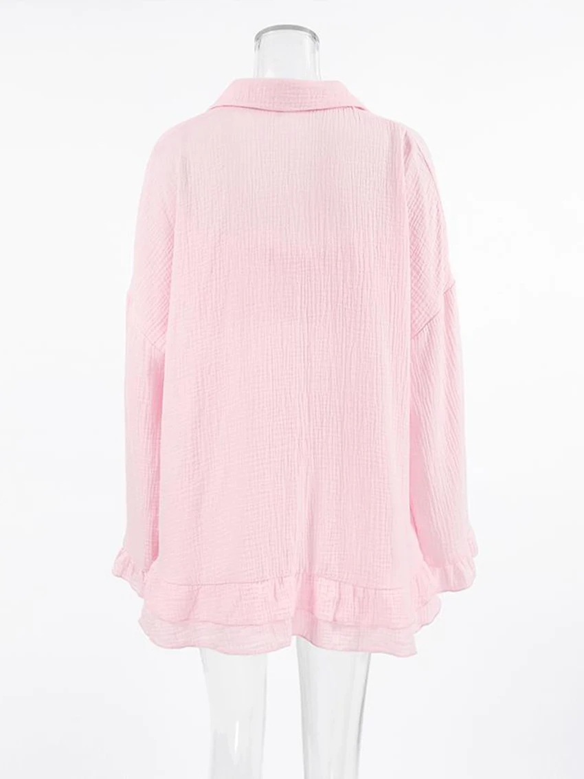 Marthaqiqi Cotton Female Nightwear 3 Piece Suit Long Sleeve Robe Turn-Down Collar Pajama Tank Top Sleepwear Shorts Nightgown Set