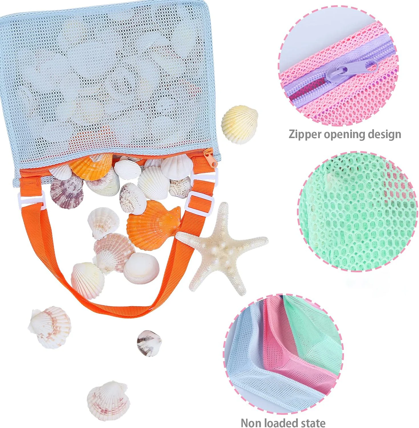 HLTXZ001 borsa da spiaggia in rete giocattolo da spiaggia borsa per la raccolta di conchiglie per bambini borsa per conchiglie giocattolo per sabbia da spiaggia accessori per il nuoto