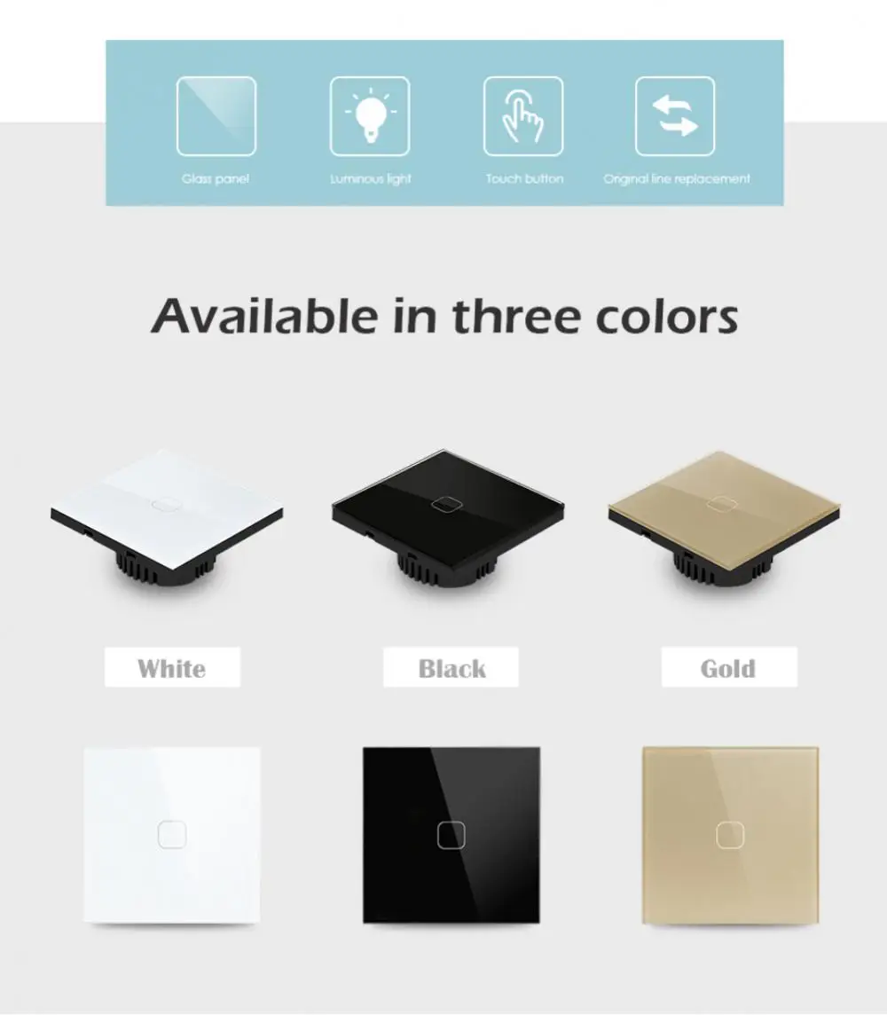 Ue/reino unido padrão interruptor de toque painel de vidro cristal interruptor de luz de parede toque interruptor de controle de luz led indicador 1/2/3gang casa inteligente