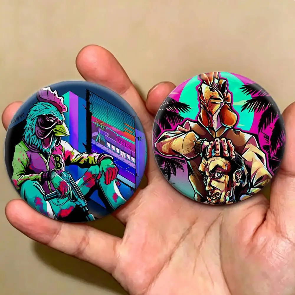 Retro Arcade Style H-Hotline Miami Badges Creative Tinplate Button PinsBrooch Badge Clothes Backpack
