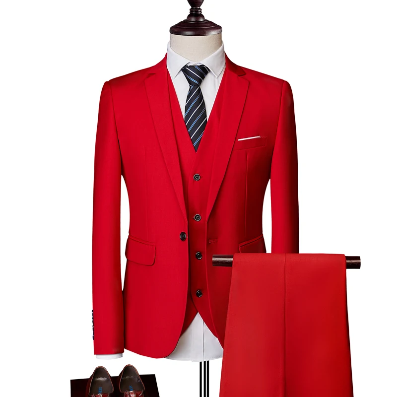 

2026 High-end British-style Men's Three-piece Set, Fashionable Solid Color Cool Business Wedding Casual British Dress Set