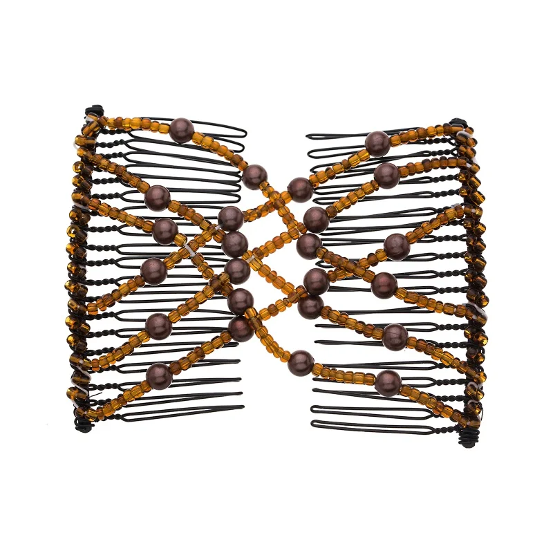 1 قطعة النساء DIY بها بنفسك الشعر مطرز مرونة مشبك شعر دبوس الشعر ماجيك مزدوجة أمشاط حتى دو تصفيفة الشعر كعكة صانع تصفيف أداة ذيل حصان Hairdo