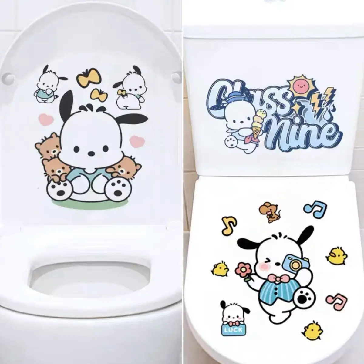 Sanrio Cartoon Pochacco Creative Personalized Toilet Sticker Kawaii My Melody Toilet Waterproof Sticker Wall Decoration Gift