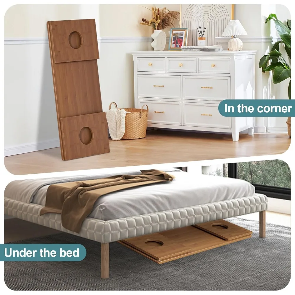 Foldable Japanese Floor Table Low Bamboo Coffee Table for Tatami Meditation, Easy Assembly, Space-Saving Design, Ideal for Small