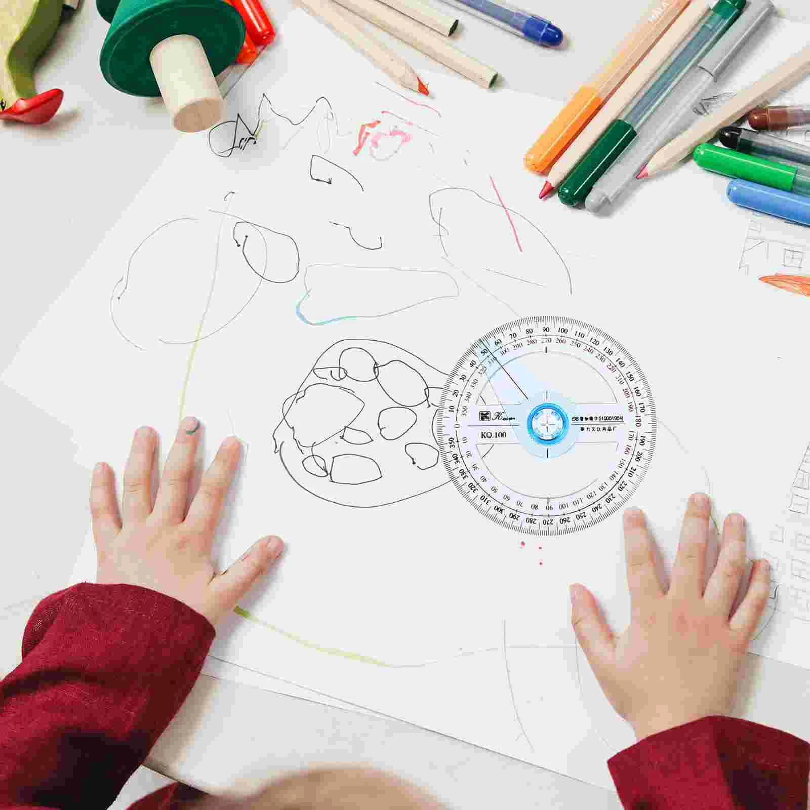 4 Pcs Protractor Map Drafting Ruler Major Plastic Circle Geometry Math 360 Degree Student Use for Tool Swing Arm Angle