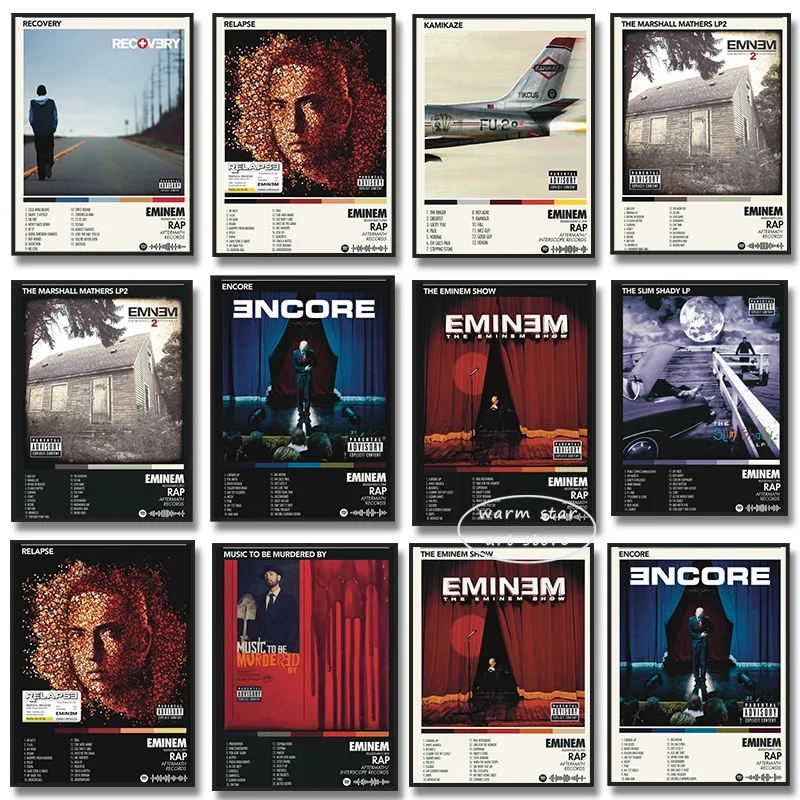 Image of 80s Pop Rapper Eminem Poster Aesthetic Hip Hop Singer Music Album Cover Single Ep Canvas Print Wall Art Student Dorm Room Decor