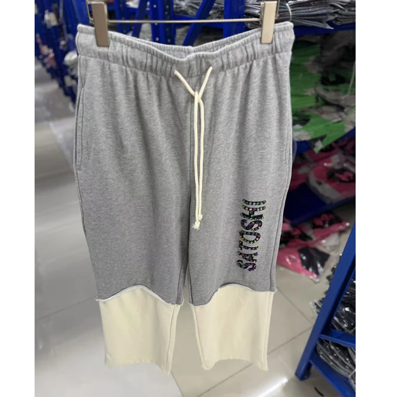 High Quality Classic Flower Gray Sanitary Satoshi Nakamoto Pants Stitched Rivets Decoration Comfortable Cotton Casual Pants