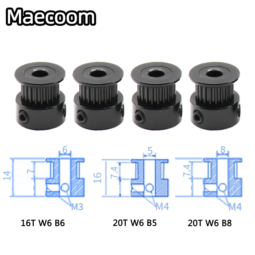 2/4/8pcs Black GT2 Timing Pulley 20 Teeth Wheel Bore 5mm 8mm 3D Printer Parts Aluminium Gear Teeth For Width 6mm Timing Belt