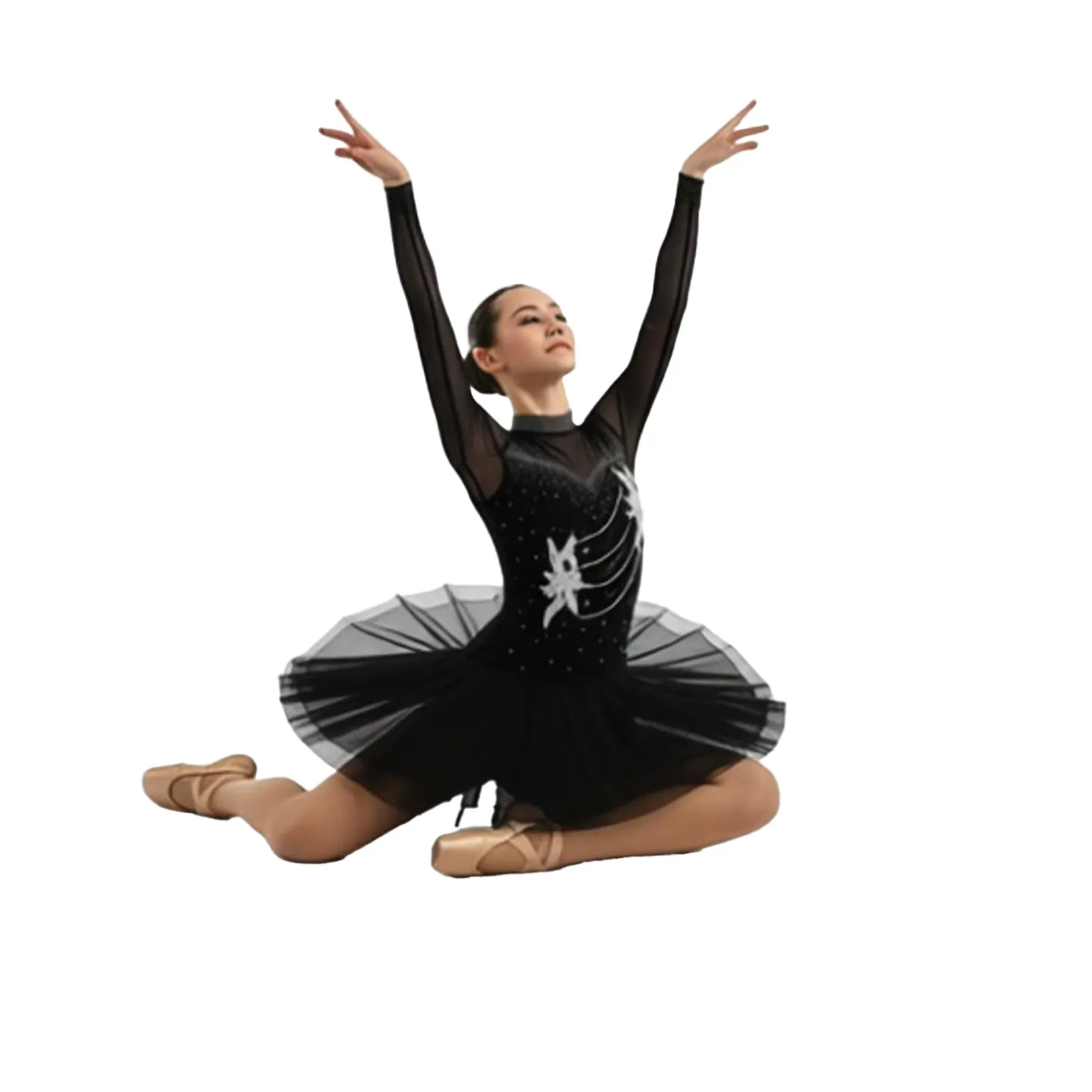 

Женское платье-купальник для фигурного катания и балета с аппликацией, стразами и сеткой, для лирических танцев, гимнастики и сценических выступлений