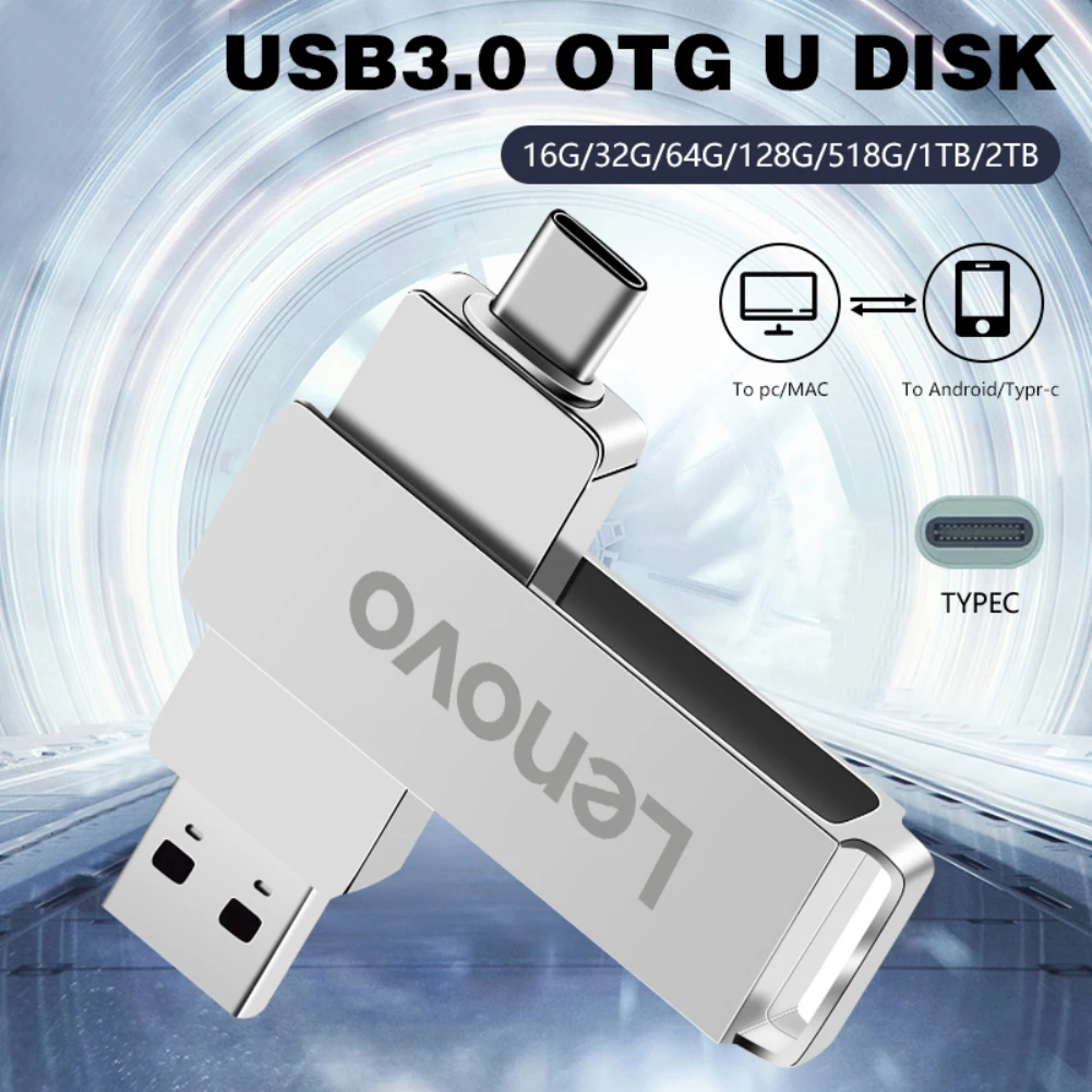 

Lenovo 2-IN-1 OTG 2TB 1TB Flash Drive to USB 3.0 Pendrive Memory Stick Type-C Disk 64GB 128GB 256GB High-Speed Data Storage