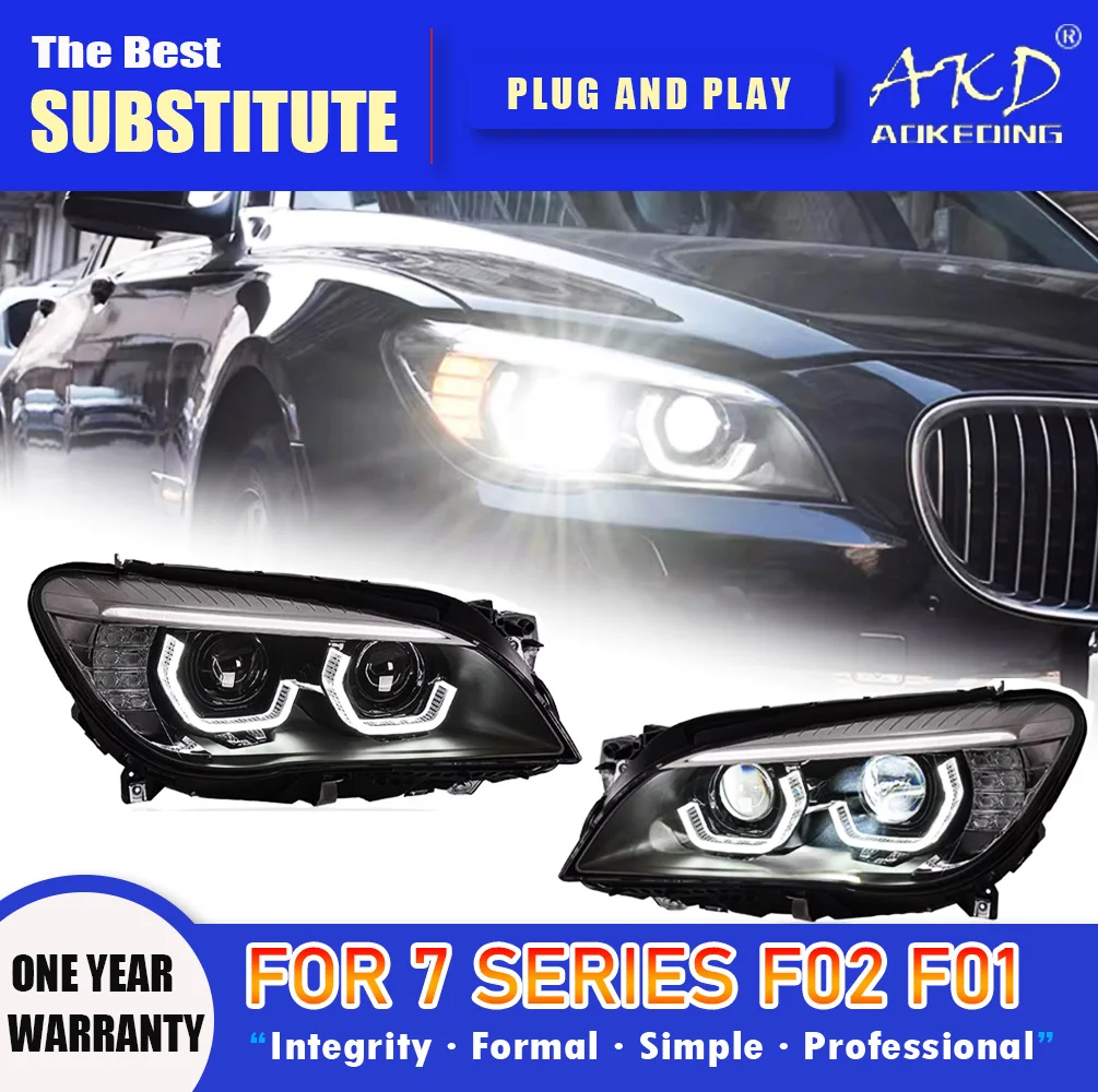 AKD Head Lamp for BMW F01 F02 LED Headlight 2009-2015 Headlights 740i 730i 735i DRL Turn Signal High Beam Angel Eye Projector