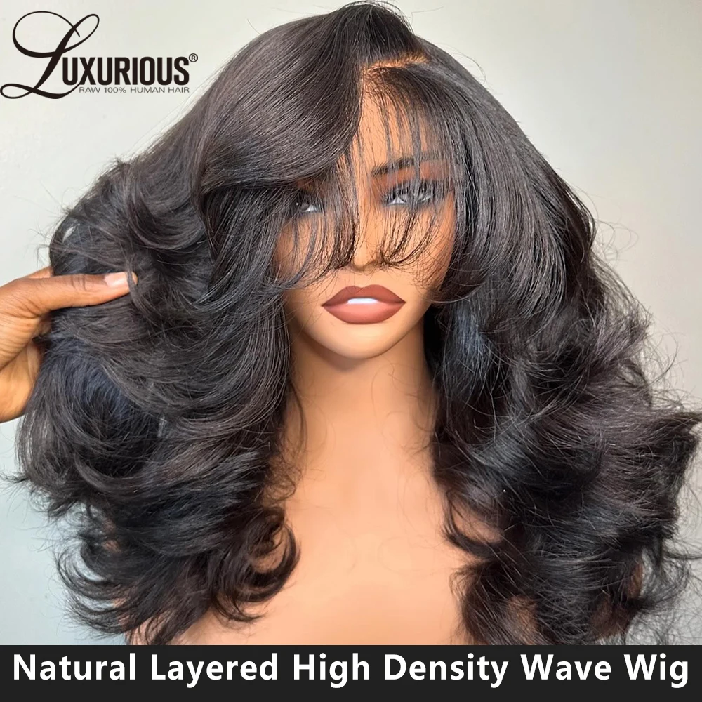 Blow-Out Inspired Layered Ombre Blonde Colored Wig High Density 13x6 Lace Front Wig Glueless Wear And Go Wig With Curtain Bangs