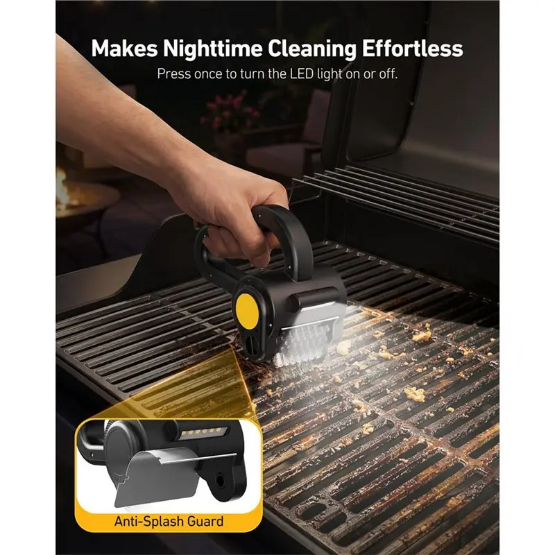IALJ-Splash Guard For Outdoor BBQ Electric Grill Brush With LED Light 300 RPM Motor For Cast Iron& Stainless Steel Grills