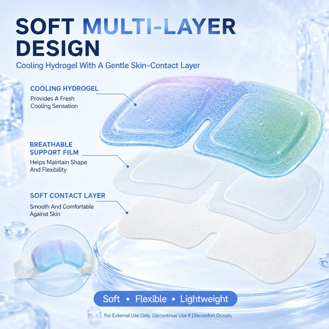 Cooling Hydrogel Eye Mask Cold Compress for Tired Eyes Lavender Lemon Verbena Lightweight Ear Loop Individually Wrapped 5PCS Set