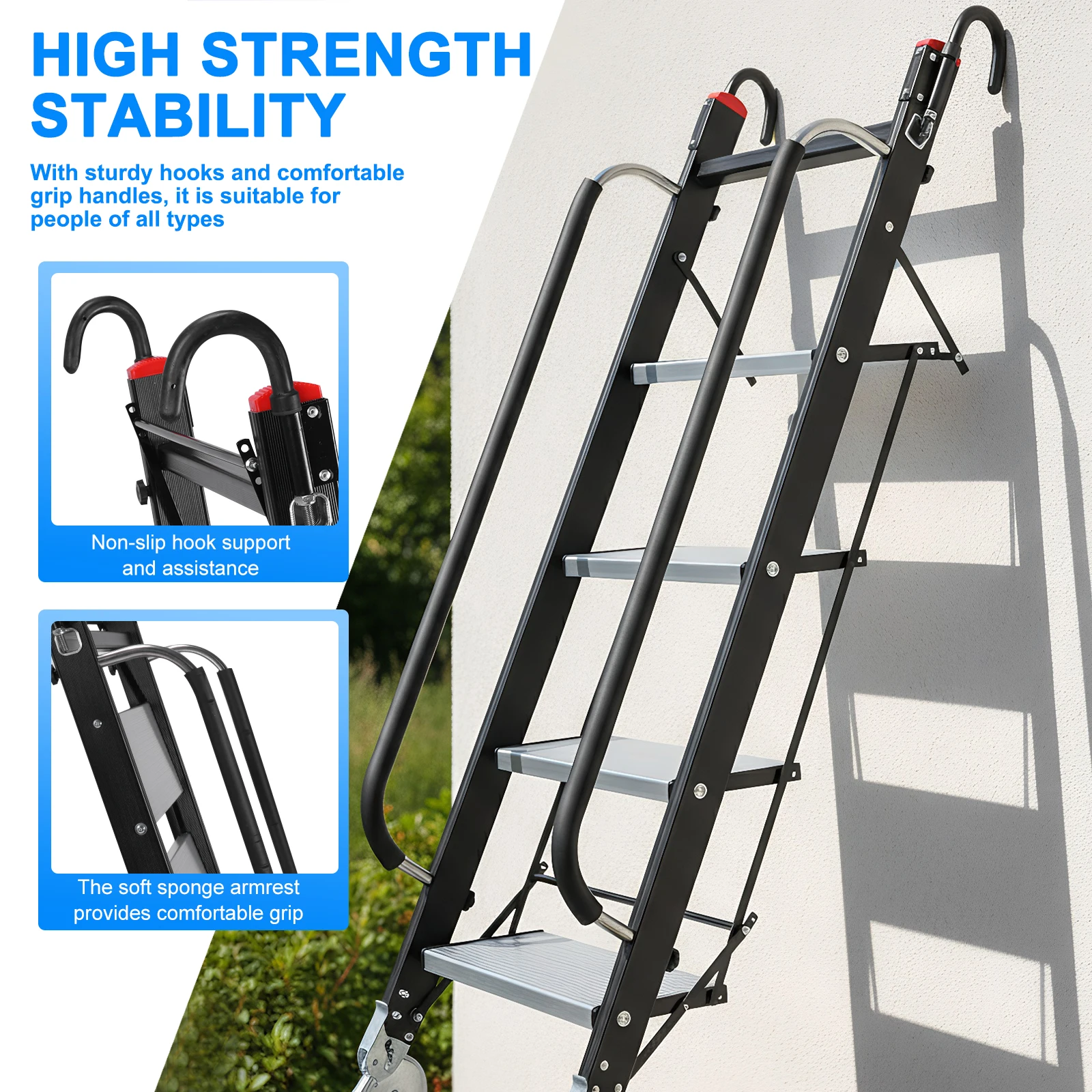 

Aluminum Ladder with Anti-Slip Pedal 330 Lbs Capacity with Convenient Handrail for Home Kitchen Pantry Closets and Office Use
