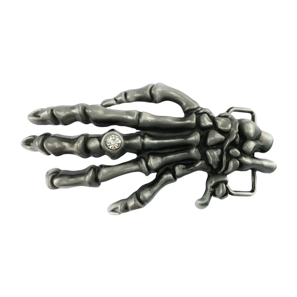 

T-DISOM Men's Western Retro Fashion Belt Buckle Skull Hand Bone with Rhinestone Design Leather Accessory