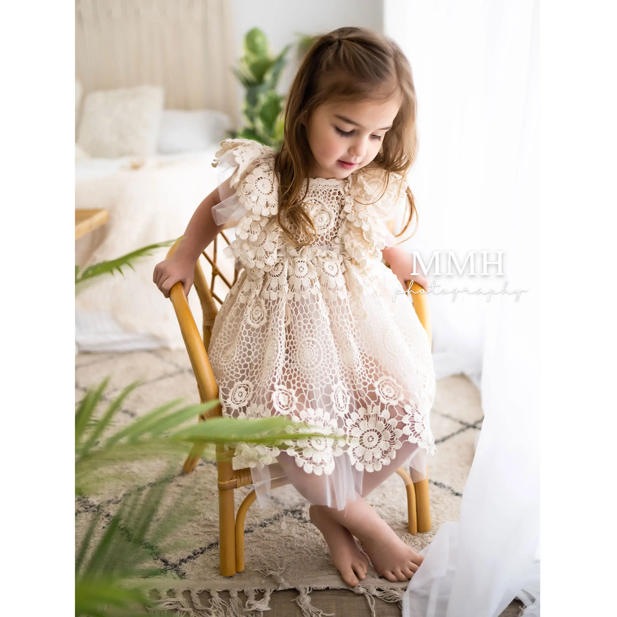 Don&Judy Wrinkle Girl Dress Photo Shoot Props Floral Ruffle Princess Kid Gown for Photography Accessories Children Clothing