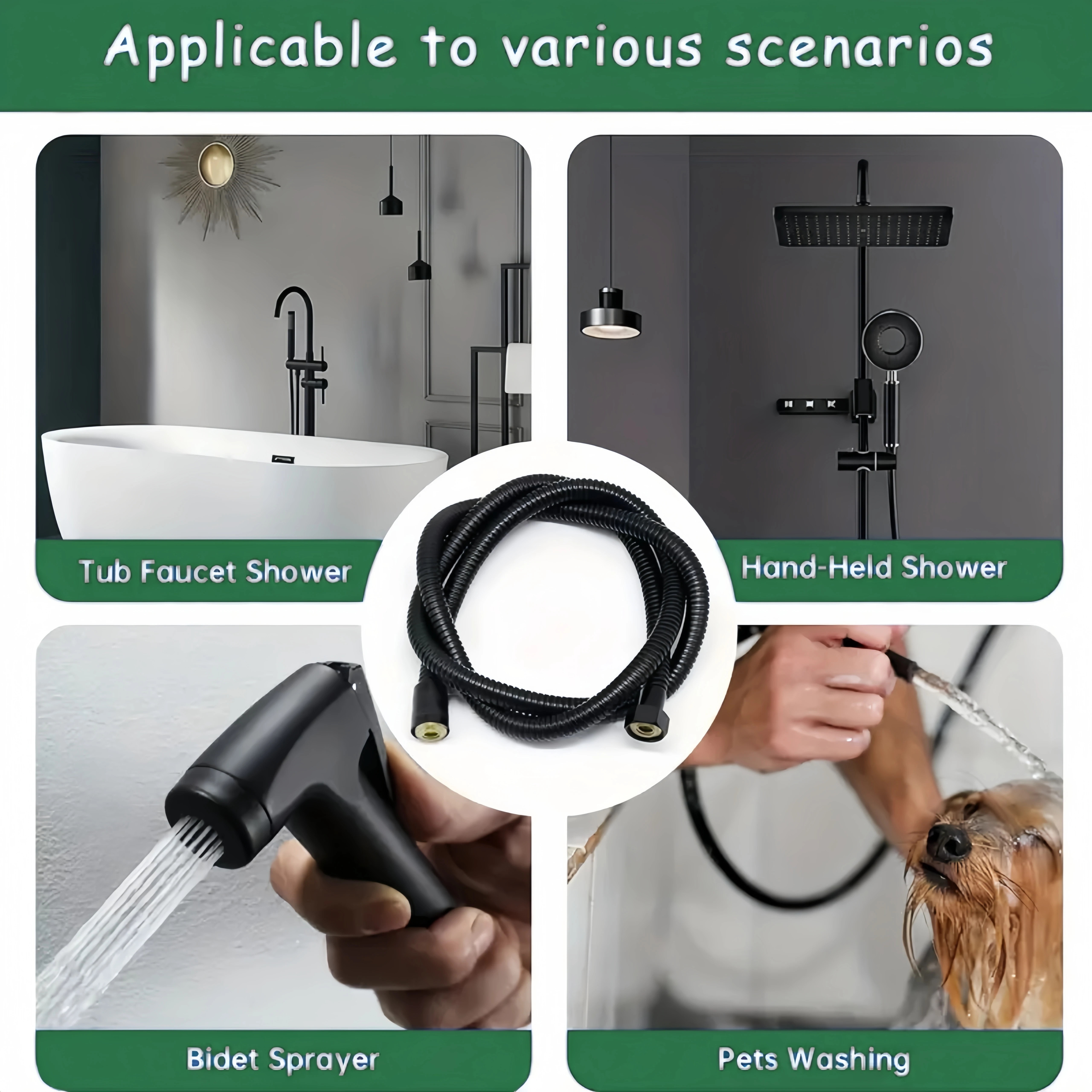 1pc Black Stainless Steel Shower Hose, Universal G 1/2\