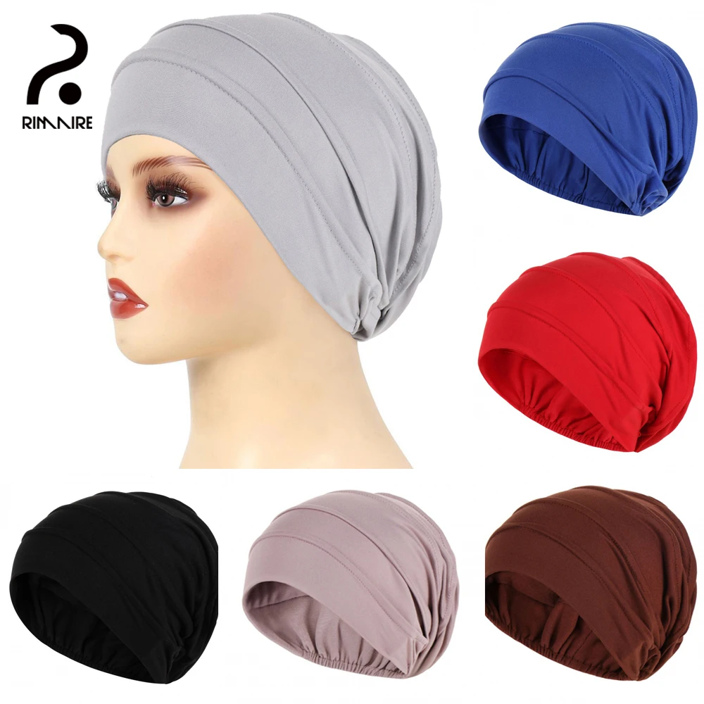 Luxury Grey Muslim Inner Caps Fashion Solid Soft Hijab Hats Ladies Adjustable Turban Undercap Ladies Headband Shawl Headwrap