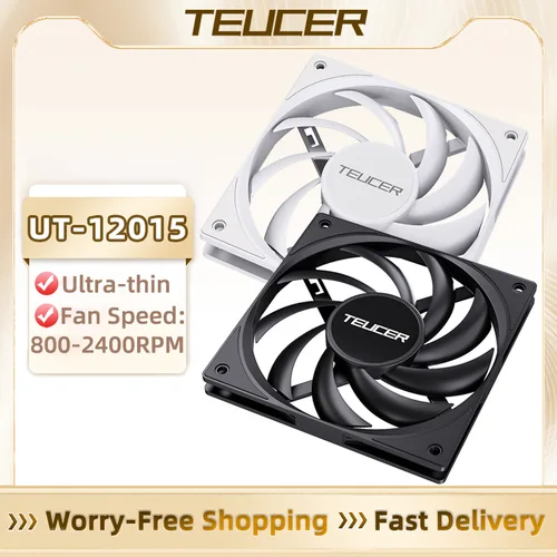 TEUCER UT-12015 ventilador con cubierta de PC ventilador de refrigeración ultrafino de 120mm 15mm de espesor 4 pines PWM 800-2400RPM ventilador de refrigeración silencioso para CPU