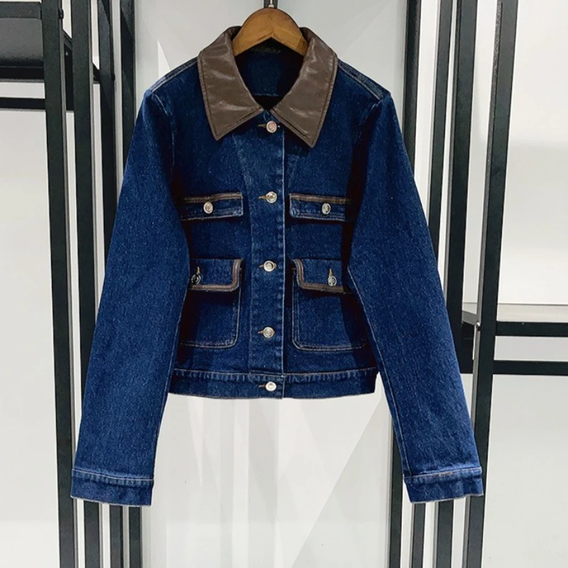 

2025 Autumn and Winter Women's New Denim Jacket Patchwork Single-breasted Winter Ladies Warm Clothes Tops