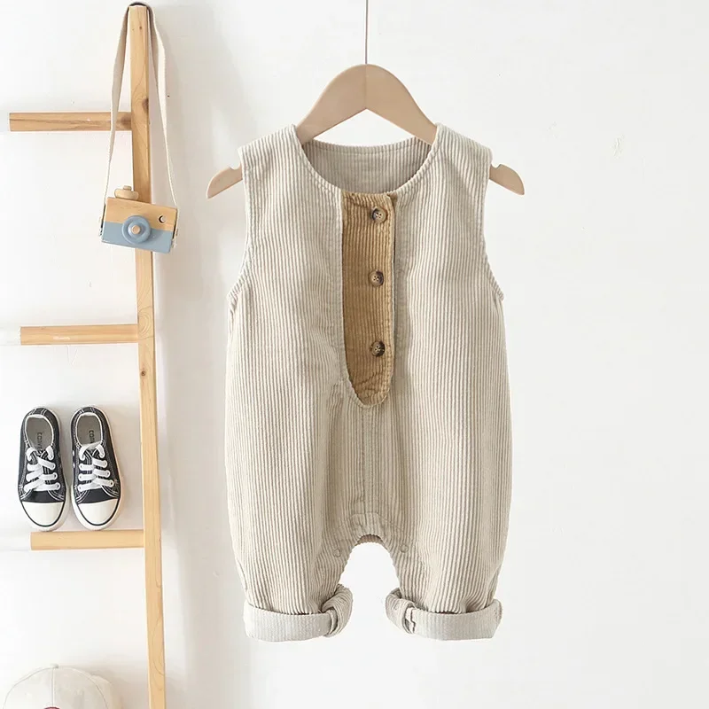 Children Spring And Autumn Strap Pants Stripe Casual Corduroy Bodysuit Kids Boys Sleeveless Overalls Trousers Jumpsuits Clothing