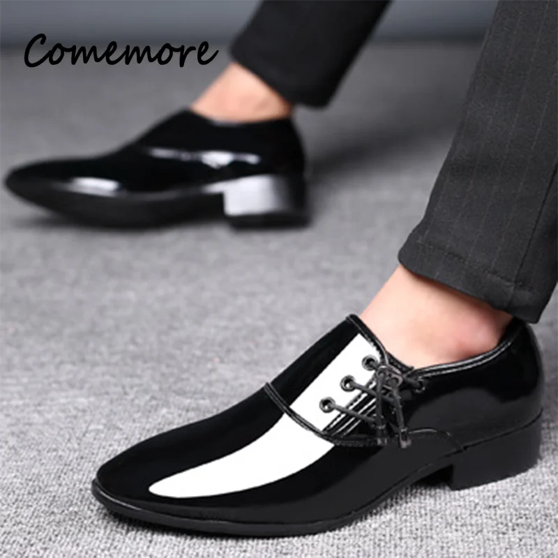 Trending Italian Patent Leather Shoes for Men Business Shoe Lace Up Oxfords Plus Size Male Wedding Party Shoes Men Black Leather