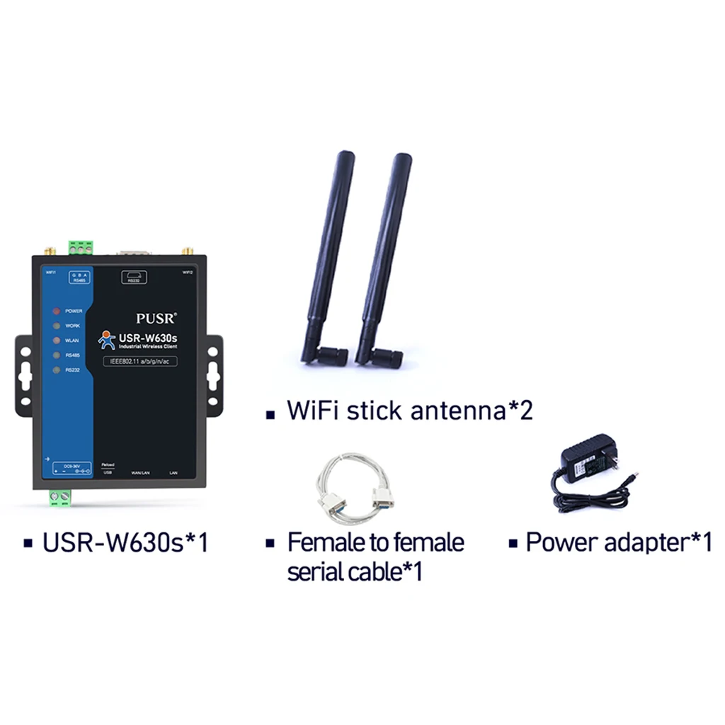 

USR-W630s Industrial Grade Dual Band WIFi5 Wireless Client Modbus Gateway MQTT 2 Ethernet ports rs232 rs485 to WiFi Converter