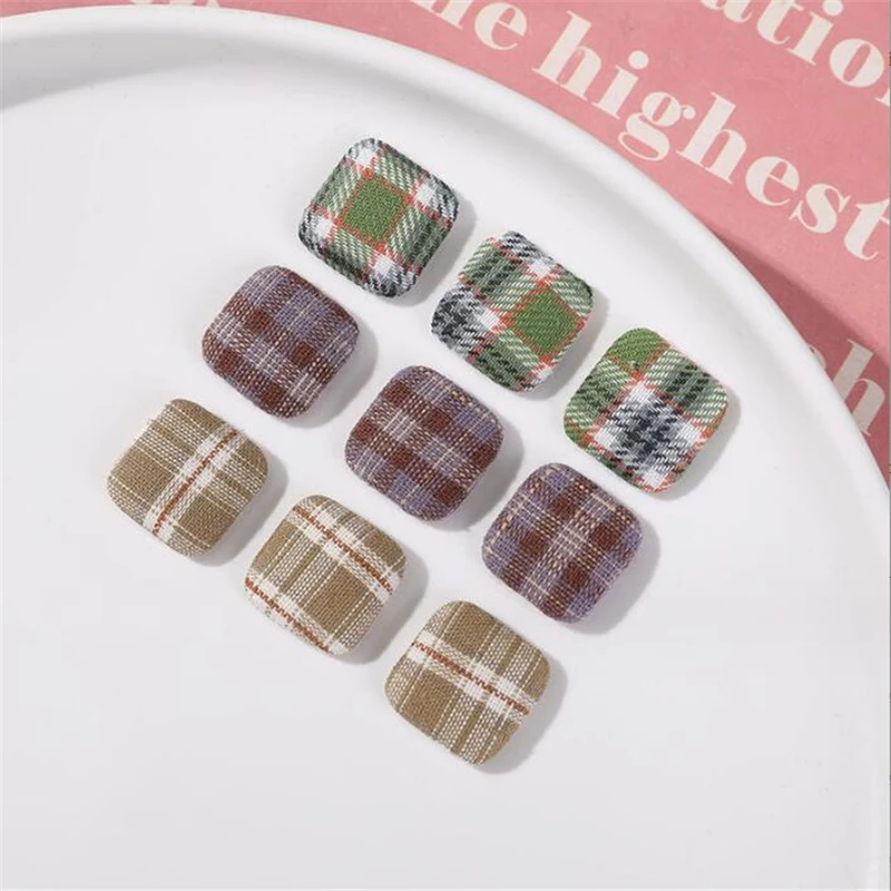 10Pcs/Lot 17MM New Creative Stripe Cloth Buckle Square Beads Charm Connectors For Diy Earrings Hair Jewelry Making Accessories