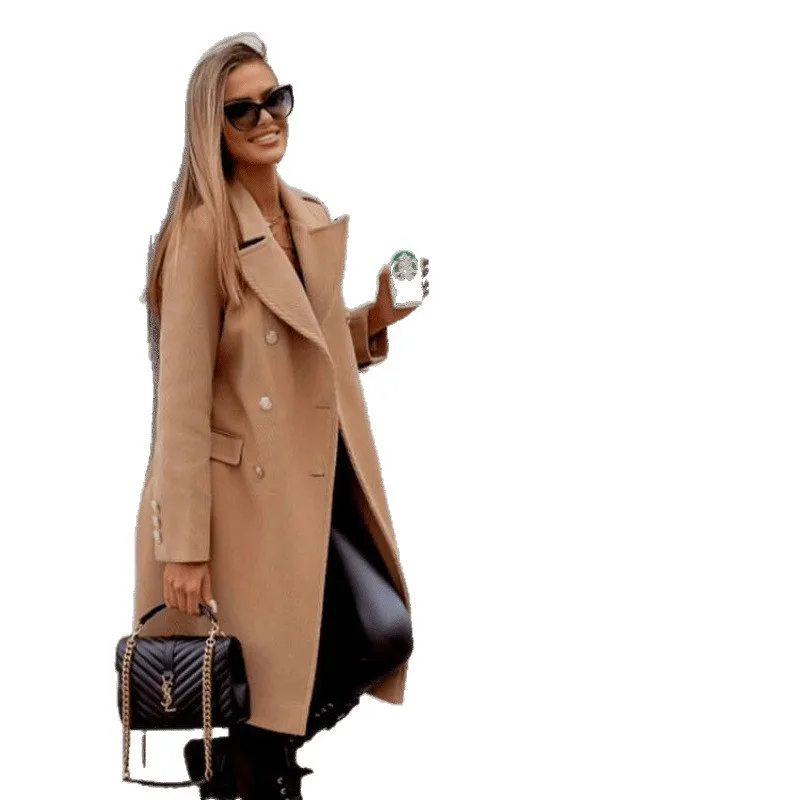 Cappotto di lana casual di media lunghezza doppiopetto Primavera 2025 Capispalla Faion da donna Pantaloni lunghi a vita alta Regular Thin