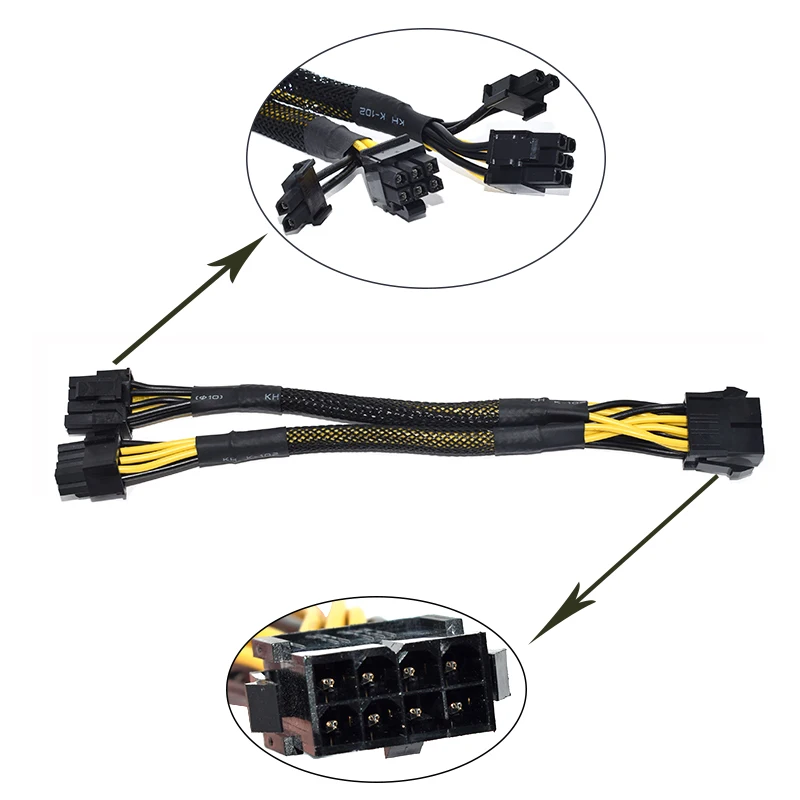 Original 10 pcs 6pin 8pin pci express para dual pcie 8 (6 + 2) pin cabo de alimentação placa gráfica pci-e gpu divisor de dados 22cm