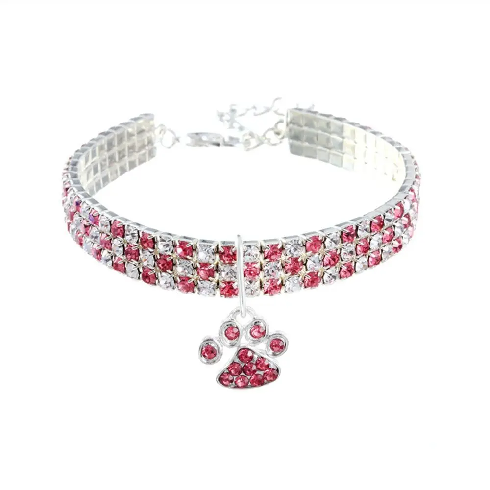 

Shiny Crystal Bling Rhinestone Necklace Cats Footprints Jewelry for Small Dog Dog Collars Pet Supplies Cat Collar Pet Pendant