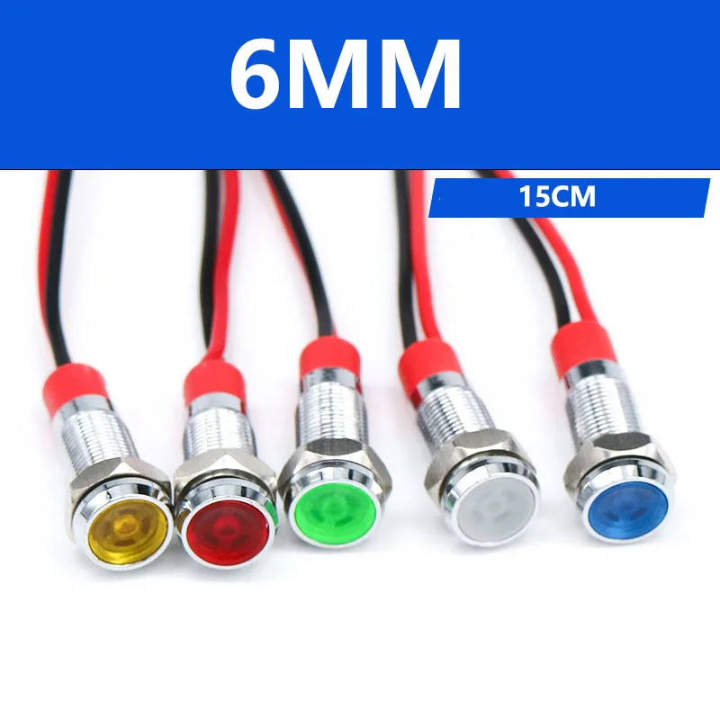 

15PCS 6mm Metal Power Indicator LED Signal Light Mini Indicator Light 3v 6v 12v 24v 110v 220v Red Orange Green Blue White