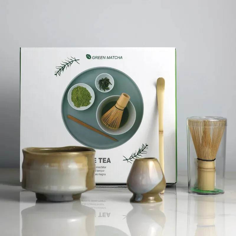 

4pcs Handmade Home Easy Clean Matcha Tea Set Tool Stand Kit Bowl Whisk Scoop Gift Ceremony Traditional Japanese Accessories