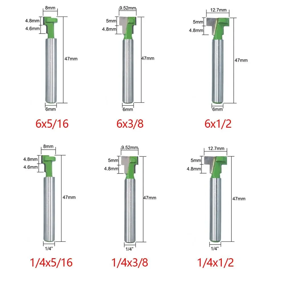 T-Slot Milling Cutter New 6mm 6.35mm Shank Convenient Router Bit Hex Bolt Key Hole Bits Woodworking Tools